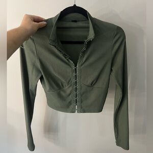 Olive Green Long Sleeve Ribbed Top